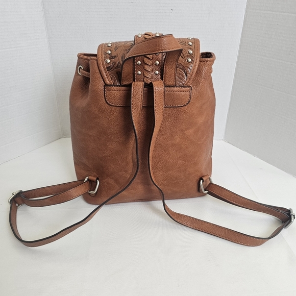 Rein & Bridle Tooled Vegan Leather Backpack Brown Western Boho Studded - Picture 6 of 13